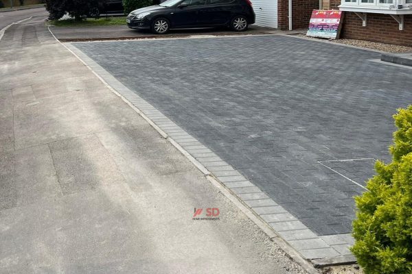 Newly laid driveway with block paving Paulton