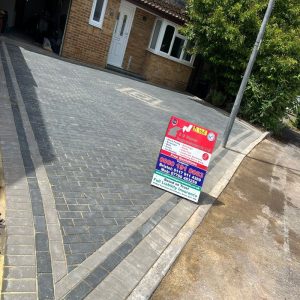 Charcoal Block Paved Driveway with Diamond Feature in Bradley Stoke,…