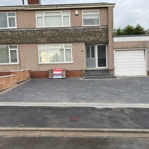 Charcoal Block Paved Driveway with Natural Grey Border and Steps…