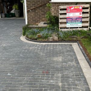 Charcoal Block Paved Driveway with Natural Grey Edging in Charfield,…