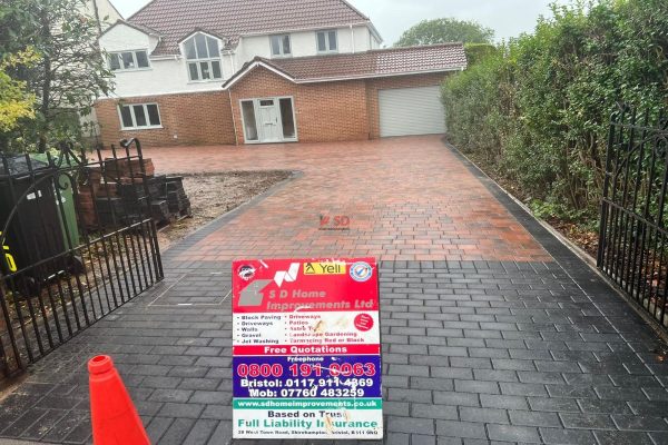 Brindle Tegula Paved Driveway with Charcoal Border and Apron in Saltford