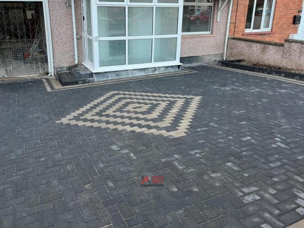 Charcoal Block Paved Driveway with Diamond Pattern in Southmead, Bristol