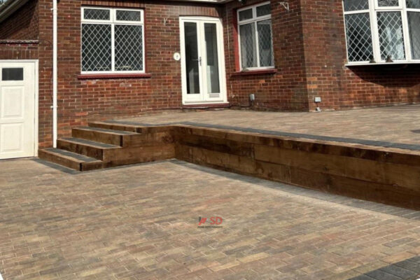 Block Paved Driveway And Patio With Sleeper Retaining Wall In Downend, Bristol (7)